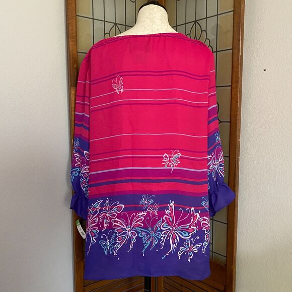 Bob Mackie Wearable Art Oversized Butterfly Tie Neck Blouse Size M - Picture 3 of 9